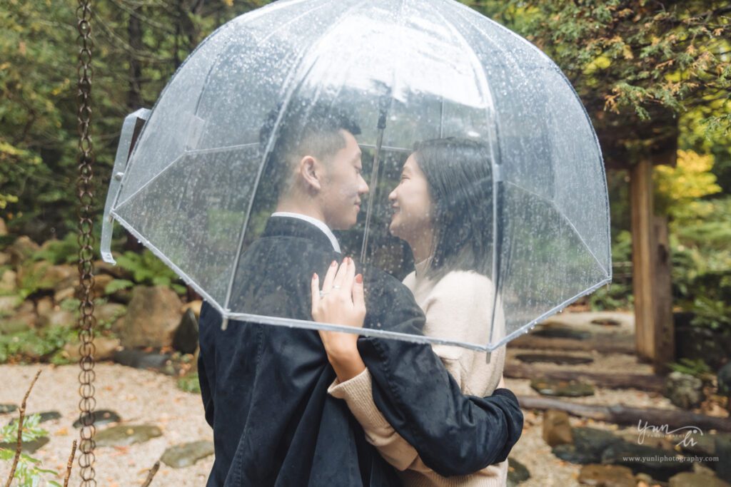 Surprise proposal engagement picture at John P. Humes Japanese Stroll Garden - Long island wedding photographer